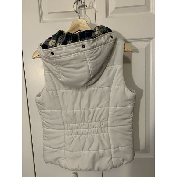 Love Tree white plaid lined women’s Sz S zipper closure hooded puffer vest - Picture 6 of 6